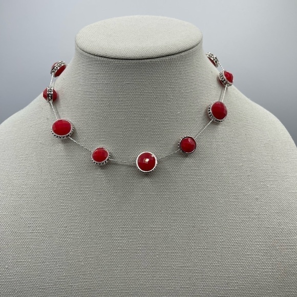 Nwt Napier Necklace Earring Set Red Enamel Stones - Picture 3 of 4